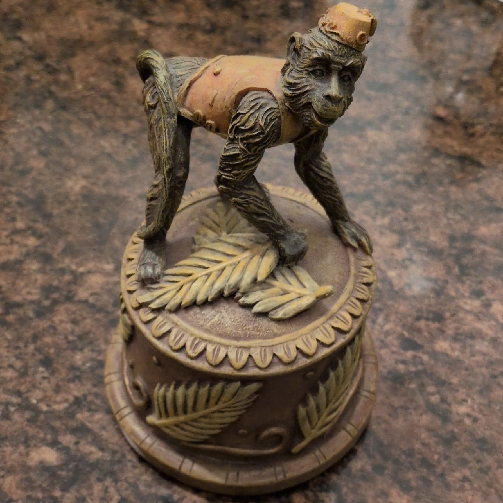 Vintage Monkey Figurine with Leaf Design Jewelry Holder